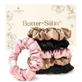 YANIBEST Satin Scrunchies for Women, Hair Ties No Damage for Girls, Silk Ponytail Holders 6pcs