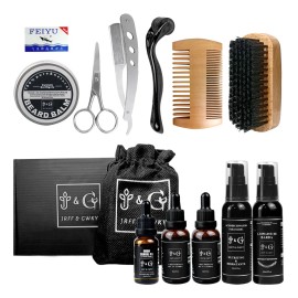 Kit Barba Cuidado Para Regalos Para Hombre 13pcs JRFF & GWKY incluido champú para barba, crema para barba, aceite para barba, peine, cepillo, tijeras, maquinilla de afeitar y bolsa de almacenamiento