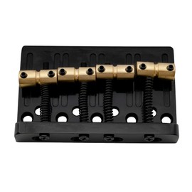 Musiclily Pro 19mm 4-String Bass Hardtail Bridge with Brass Saddles and Steel Plate, Black