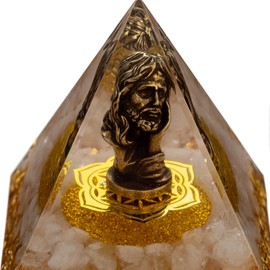FENGSHUI-CAISHEN Mini Jesus Figurine in Healing Crystal Orgone Pyramid - Quartz Crystal with Tiny Christ Statue, Paperweights Meditating Reiki Chakra Decor