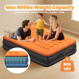 Toggloo Queen Air Mattress with Built in Pump, 16''Fast & Easy Inflation/Deflation Inflatable Mattress, Leakproof Inflatable Mattress, Air Bed with Storage Bag for Guests, Home, Camping, 800 lbs Max