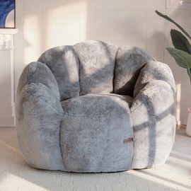 MAXYOYO Bean Bag Chair for Adults, Floral Shaped Bean Bag Sofa, Ultra Soft Faux Fur Floor Sofa, Large Reading Chair for Living Room Bedroom, Dark Grey, Single