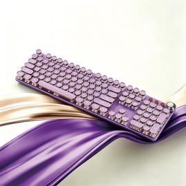 Hnjugfe Purple Retro Typewriter Keyboard, 104 Keys Wired USB with Round Keycaps, LED Backlit, for PC Laptop Mac Windows