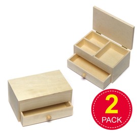 Baker Ross AR143 Wooden Jewellery Boxes Craft Project — Ideal for Kids' Arts and Crafts, Gifts, Keepsakes and More (Pack of 2), 12cm x 7cm x 6cm