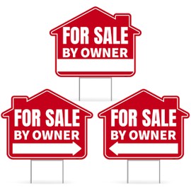 Venicor 3PC For Sale By Owner Sign with Stakes, 17 Inches by 13 Inches - Double Sided Signs - Corrugated Plastic - FSBO Yard Sign for Home House Real Estate