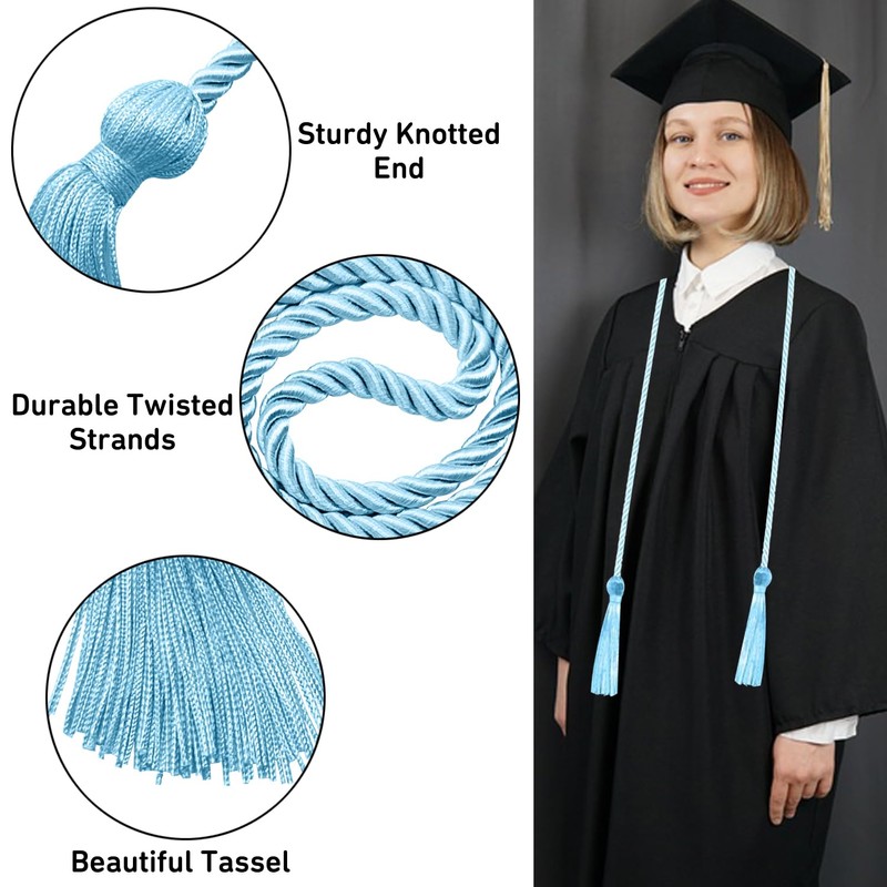 Graduation Honor Cords 2025 Light Blue Yarn Cords with Tassels