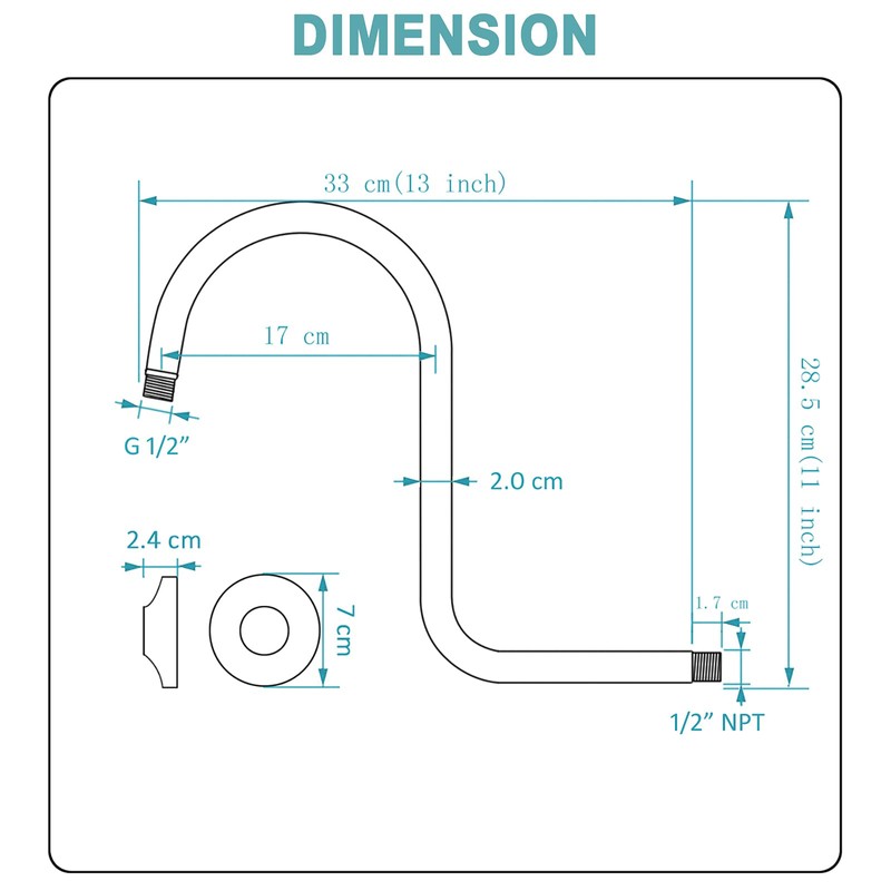 BESTILL 13 Inch S Shape Shower Head High Rise Extension