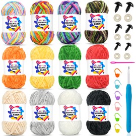 12 Pack Velvet Chenille Yarn for Crocheting Rainbow Velvet Yarn Fluffy Yarn Plush Yarn Thick Bulky Chunky Chenille Velvet Yarn Soft Baby Blanket Yarn for Crocheting Hand Knitting-Multicolored A