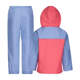 LONDON FOG Girls' Waterproof Rain Suit for Kids Hooded Jacket and Splash Pant Set, Pink Cat, 7