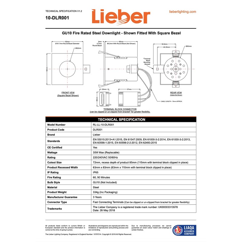 LIEBER Graphite Grey GU10 Fire Rated IP65 Downlight LED for