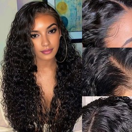 CUEKI 30 Inch Deep curly Lace Front Wigs Human Hair 13x6 HD Transparent Lace Front Wigs for Women 200% Density Deep Wave Wigs Human Hair Pre Plcked Deep Wave Frontal Wigs with Baby Hair