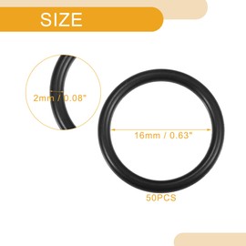 Partuto 50 Pcs 16mm ID x 2mm CS Universal Car O Ring Seal Gasket - Car - Faucet Repair Trucks Suvs Trailer Tube Sealing Waterproof - NBR Rubber Black