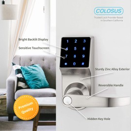 Electronic Keyless Door Lock, Keyless Entry with Touchscreen, Key Fobs, Remote Control, Keys for Home, Office or Commercial, Silver NDL319