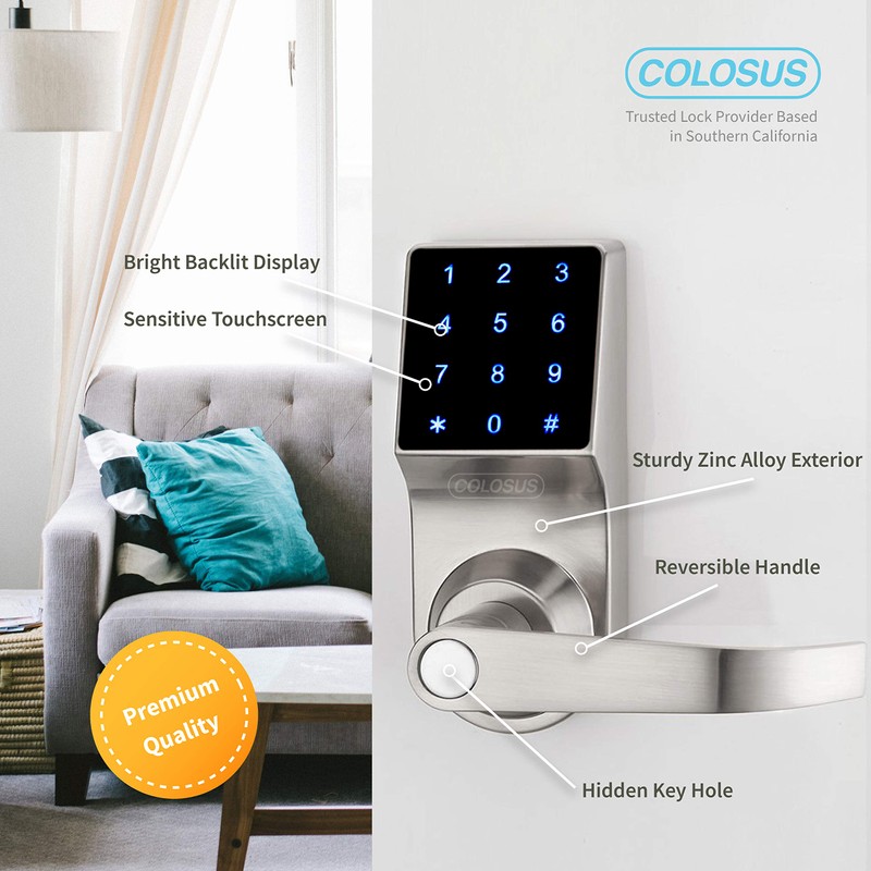 Electronic Keyless Door Lock, Keyless Entry with Touchscreen, Key Fobs,