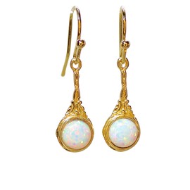 Opal Earrings, 14k Gold plating dangle earrings, Victorian earrings with White Stone, Gemstone Drop Earrings, Unique gold earrings, Boho earrings, October Birthstone, White opal gold earrings