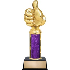 Crown Awards 11" Thumbs Up Purple Column Trophy - Customize Your Own Engraving