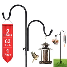 Double Shepherds Hook for Outdoor, 63''Bird Feeder Stand with 5 Prongs Base, Adjustable Garden Pole for Lanterns, Wind Chimes Hummingbird Feeders, Wedding Decorative