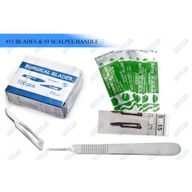 100 SCALPEL BLADES #15 + #15C 50/50 + SCALPEL HANDLE #3 SUITABLE FOR DERMAPLANING (CYNAMED)