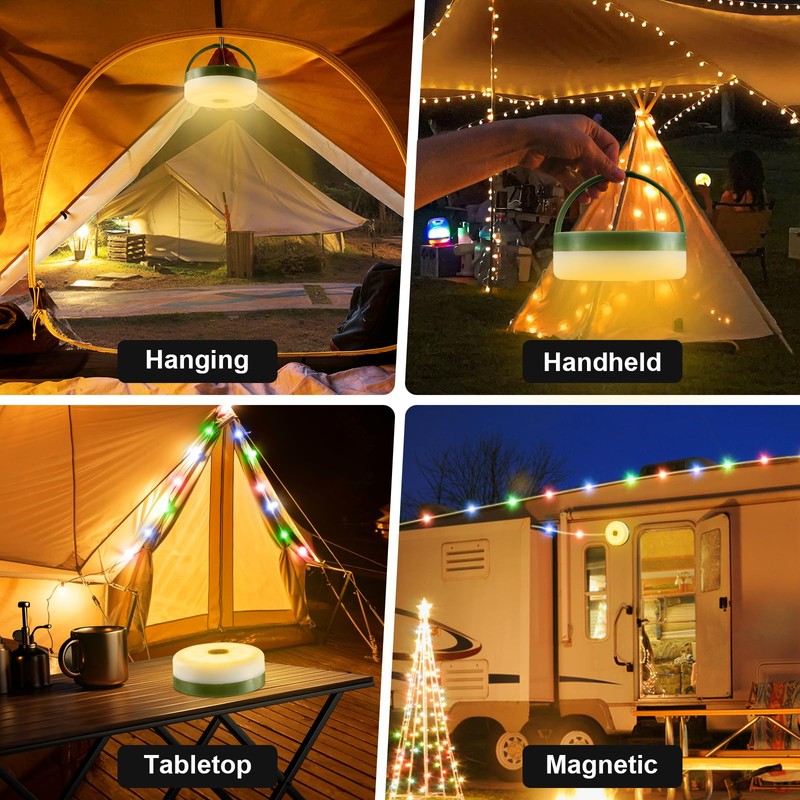 Camping String Lights, 4 in 1 Quick Storage 33FT Rechargeable