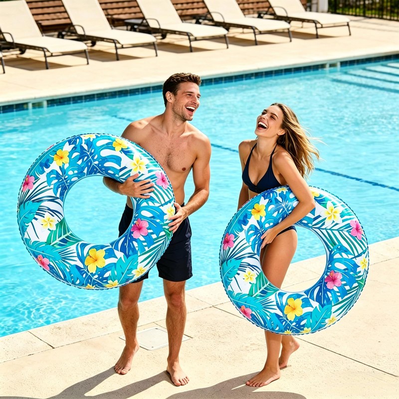 4 pcs Large Luau Pool Floats Inflatable Floaties Rings for