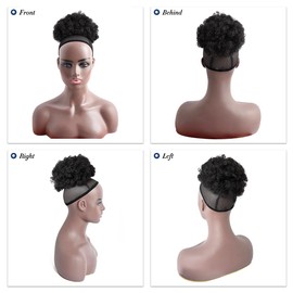YAMEL Afro Puff Drawstring Ponytail Medium Bun Extensions Light Black Synthetic Updo Hair Pieces for Black Women