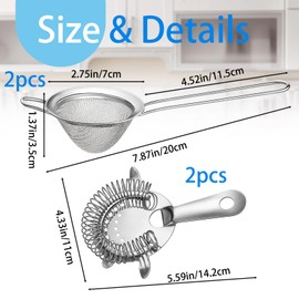 4 Pieces Fine Mesh Strainer, Chinois Strainer, Stainless Steel Conical Food Silver Stainless Steel Bartender Colander Filter for Home Kitchen Bar Accessories