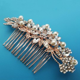 Hapibuy Rose Gold Wedding Hair Comb Pearl Crystal Bridal Hair Accessories For Bride and Bridesmaid