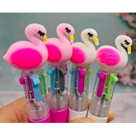 Finpletai 12Pcs Cute Flamingo Multicolor Pen in One 4-in-1 for Kids Bulk Fun Pens Mini Pens Assorted Ink Kawaii Ballpoint Pens for Kids Birthday Gift Student Present School Supplies Party favors