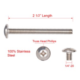 1/4"-20 x 2-1/2" Stainless Truss Head Phillips Machine Screw, (25 pc), 18-8 (304) Stainless Steel Machine Screws, UNC Full Thread, Plain Finish by Bolt Dropper