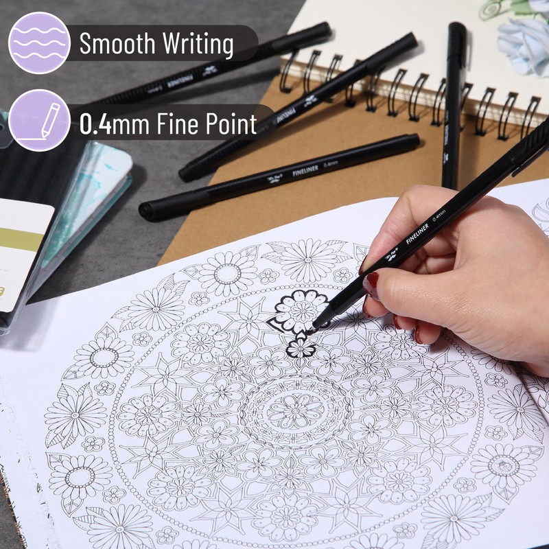 Mr. Pen- Fineliner Pens Black, 12 Pack, Ergonomic Triangular Barrels,