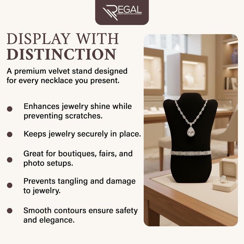 RJ Displays Jewelry Display for Vendors, Black Velvet Necklace Display
