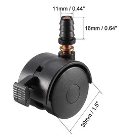uxcell 1.5 Inch Swivel Caster Wheels Grip Neck Stem Caster Black Furniture Wheel with Brake and Mounting Socket, 2pcs