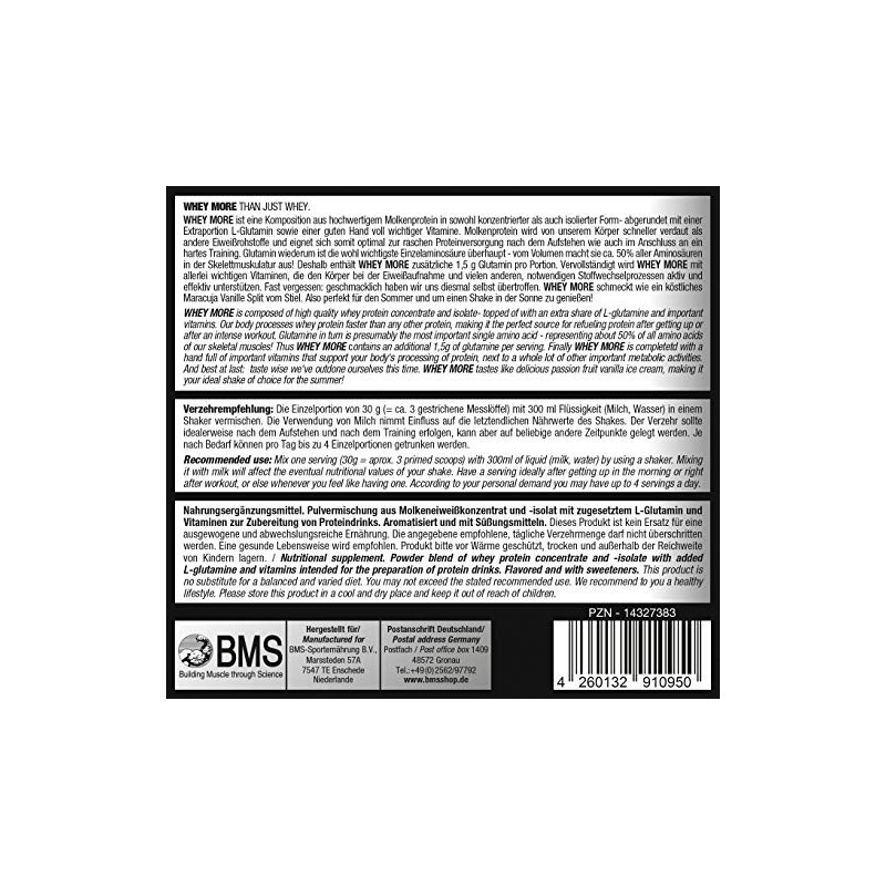 BMS Whey More 1000 g Tin Passion Fruit Vanilla Split