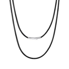 Bestyle 18 Inch Black Mens Necklaces Leather Cord Necklace with Clasp, 2mm Short Black Choker Necklace for Men, Genuine Leather Rope Chain for Pendant Jewelry Making