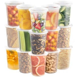 YUESING 40 Pack 32oz Deli Containers with Lids Food Storage Containers Plastic Deli Containers with Lids, Slime, Soup, Meal Prep Containers | BPA Free | Stackable | Leakproof | Dishwasher/Freezer Safe