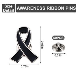 WANDIC Ribbon Charms, Metal Awareness Lapel Pins Mixed Color Hope Enamel Jewelry Pins for Decoration (Black, 50)
