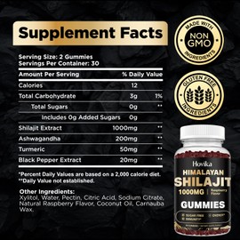 2 Pack Shilajit Gummies 1000mg for Men & Women - Shilajit Gummies with 85+ Trace Minerals, Ashwagandha, Turmeric, Black Pepper - Sugar Free Raspberry Flavor