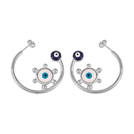 Evil Eye Hoop Earrings for Women Trendy 18k Gold Plated Hoop Dangle Earrings C Shape Hoop Earrings Blue Evil Eye Earrings Jewelry Gifts (Silver)