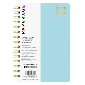 PAPERAGE 17 Month Academic Planner 2025-2026, Weekly & Monthly Spreads, August 2025 - December 2026, Small (5 in x 8 in), Light Blue