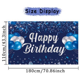 Trgowaul Happy Birthday Banner Backdrop, Blue and Silver Birthday Party Decorations, Birthday Party Supplies Men Women, Birthday Gifts Photo Background Banner Decor Girls Boys Kids Outdoor Indoor