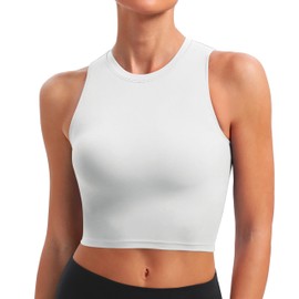 Baydi Women's Sports Bra Without Underwire, Bustier, Removable, Padded Crop Tops, High Closed Tank Top, Yoga, Fitness Soft Bra, White