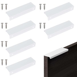 Kioiner 6 Pcs White Cabinet Handles, Aluminium Alloy Hidden Furniture Handles, Back Mount Finger Edge Pull Handles with Screws for Kitchen Wardrobe Bedroom Furniture Drawer Cabinet Closet Door (120mm)