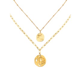 a little something® Greenwich Necklace Women's Layer Chain with 18 Carat Gold Plating (Gold & Rose Gold) Includes Sustainable Gift Packaging with FSC® Certificate, Gold