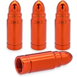 MEAJOO 4PCS Bullet Tire Valve Stem Caps, Anodized Aluminum with Rubber O-Ring Air Leakproof Valve Caps Cover, Universal for Cars, SUVs, Bikes, Trucks and Motorcycles (Orange)