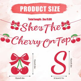 BOXOB She's The Cherry on Top Banner, Pre-Strung Red Cherry Theme Bachelorette Banners Our Little Cherries on Top Banner for Bridal Shower Birthday Bachelorette Parties