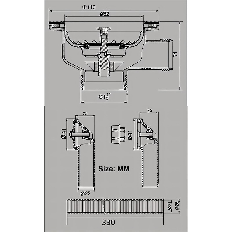 Qrity Sink Waste Kit 110mm, Stainless Steel Kitchen Sink Overflow
