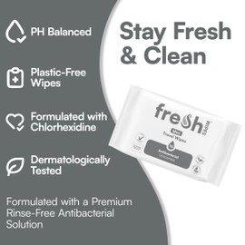 FreshWipes Mini Antibacterial Body Wipes for Adults 1 Pack (10 Wipes) - Biodegradable Wet-Wipes - Dermatologically Tested & Suitable for the Elderly or Disabled - Great for Camping (Unscented)