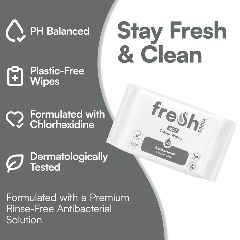 FreshWipes Mini Antibacterial Body Wipes for Adults 1 Pack (10