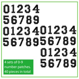 WILDREEDS 40 Pcs Numbers Patch, Number 0-9 Embroidered Patches with Ironed Adhesive, DIY Iron Patches for Shirts Jackets Hats Jeans Shoes Bags (White)
