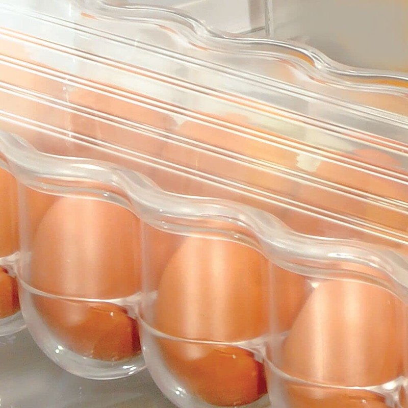 mDesign Stackable Plastic Covered Egg Tray Holder, Storage Container and